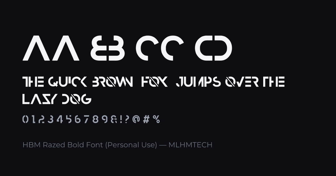 HBM Razed Bold Font (Personal Use) typeface specimen — alphabet and sample text
