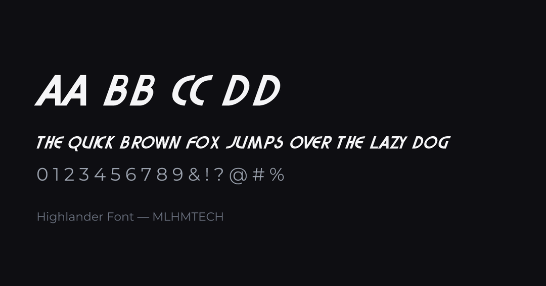 Highlander Font typeface specimen — alphabet and sample text