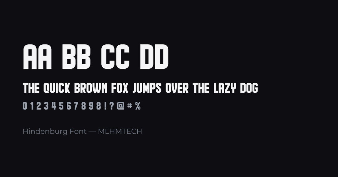 Hindenburg Font typeface specimen — alphabet and sample text