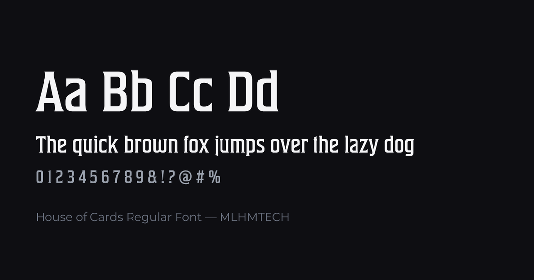 House of Cards Regular Font typeface specimen — alphabet and sample text