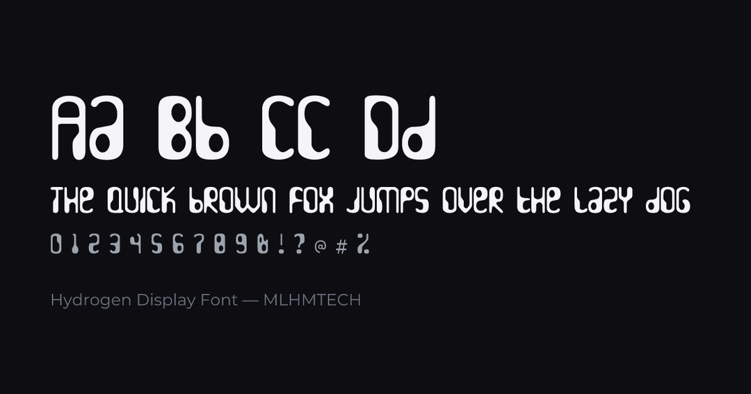 Hydrogen Display Font typeface specimen — alphabet and sample text