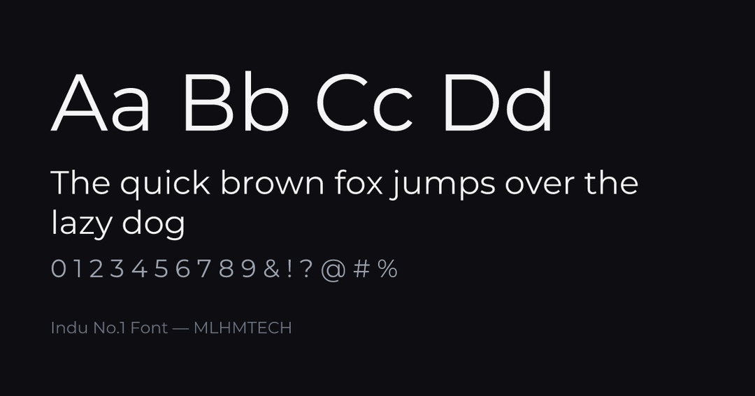 Indu No.1 Font typeface specimen — alphabet and sample text
