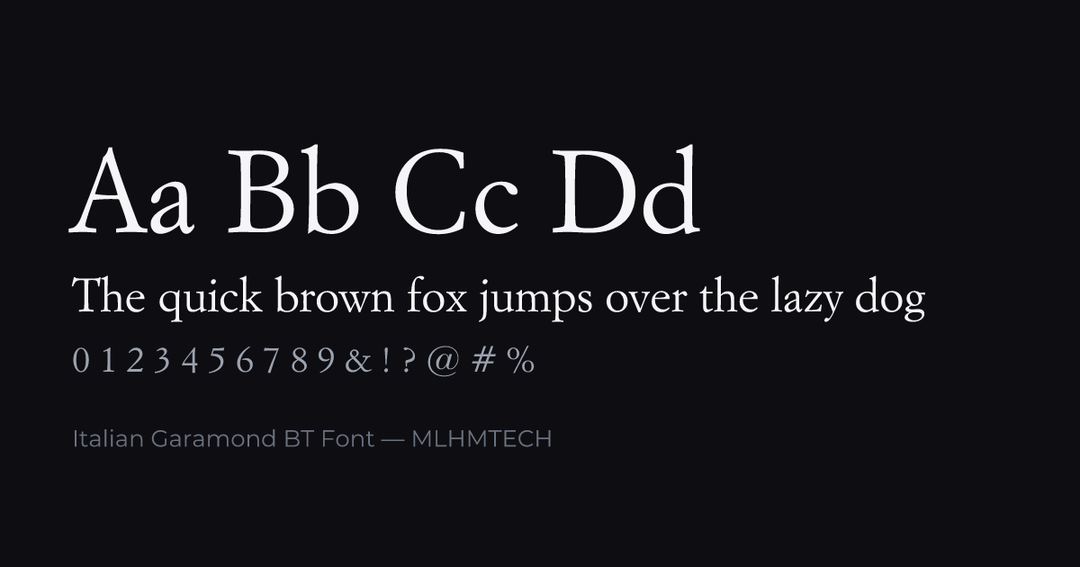 Italian Garamond BT Font typeface specimen — alphabet and sample text