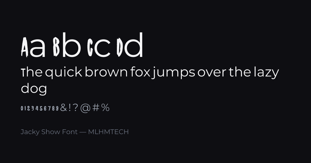 Jacky Show Font typeface specimen — alphabet and sample text