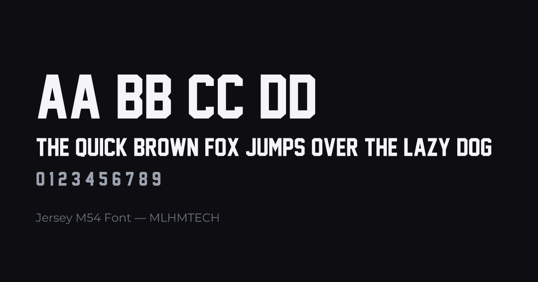 Jersey M54 Font typeface specimen — alphabet and sample text