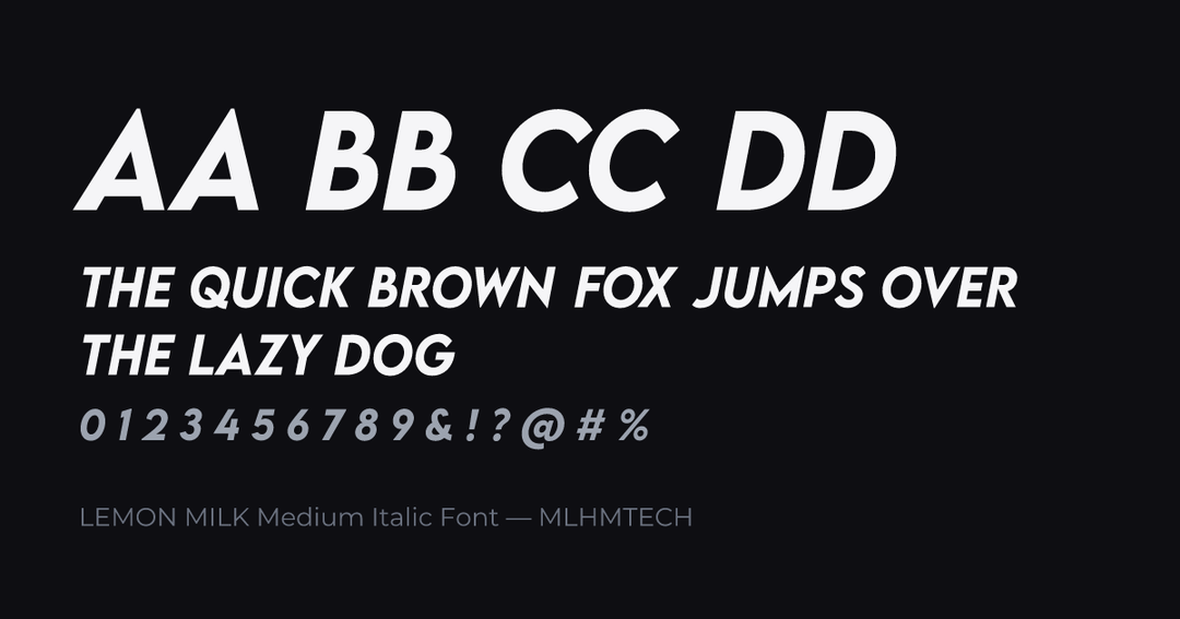 LEMON MILK Medium Italic Font typeface specimen — alphabet and sample text