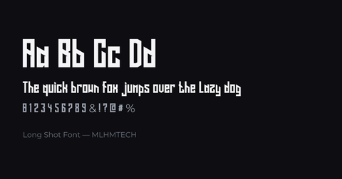Long Shot Font typeface specimen — alphabet and sample text