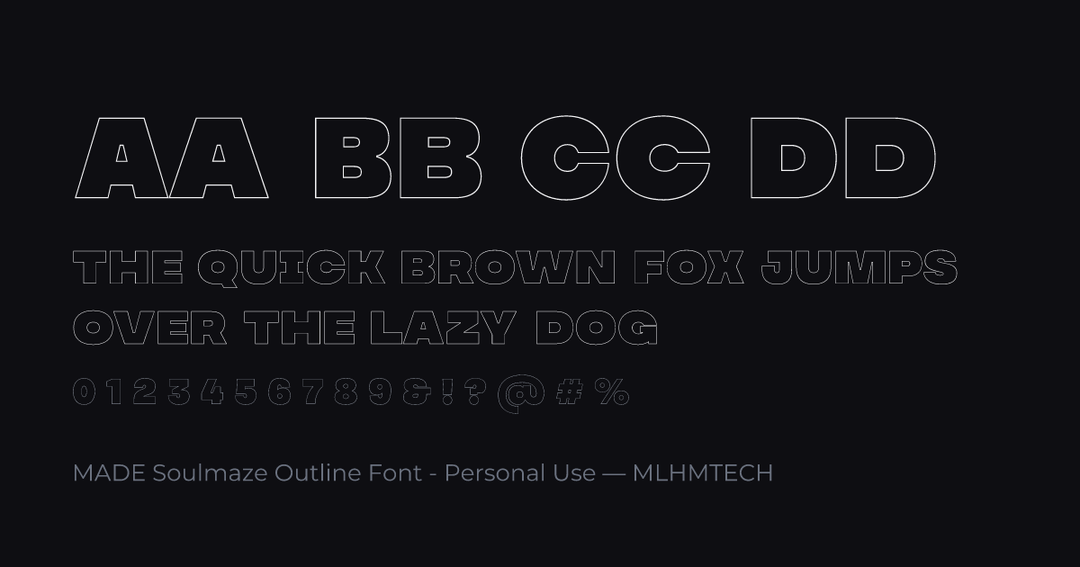 MADE Soulmaze Outline Font - Personal Use typeface specimen — alphabet and sample text