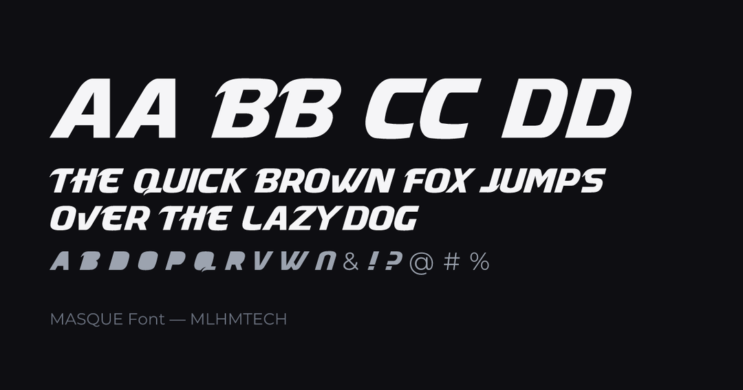 MASQUE Font typeface specimen — alphabet and sample text