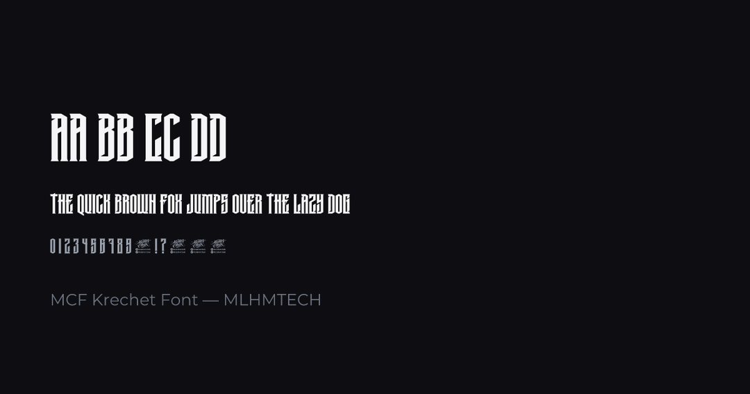 MCF Krechet Font typeface specimen — alphabet and sample text