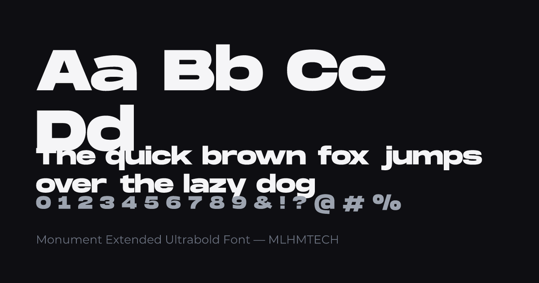 Monument Extended Ultrabold Font typeface specimen — alphabet and sample text