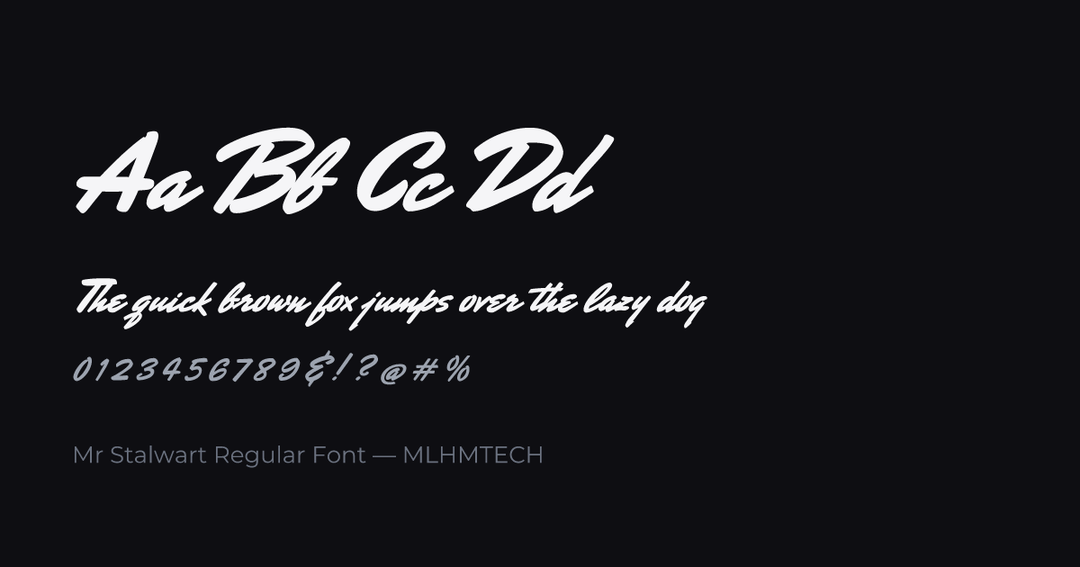 Mr Stalwart Regular Font typeface specimen — alphabet and sample text