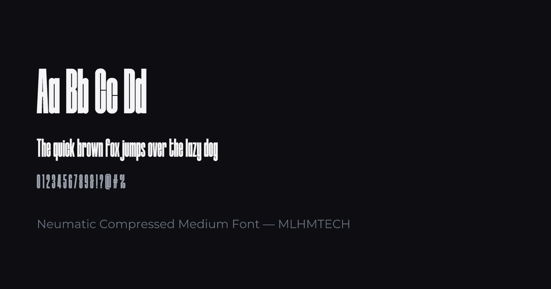 Neumatic Compressed Medium Font typeface specimen — alphabet and sample text
