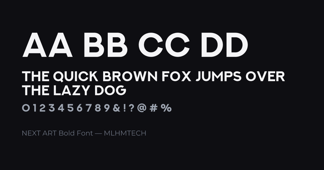 NEXT ART Bold Font typeface specimen — alphabet and sample text