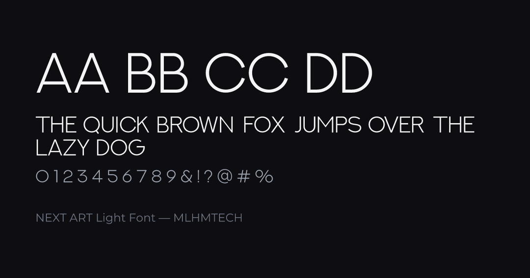 NEXT ART Light Font typeface specimen — alphabet and sample text