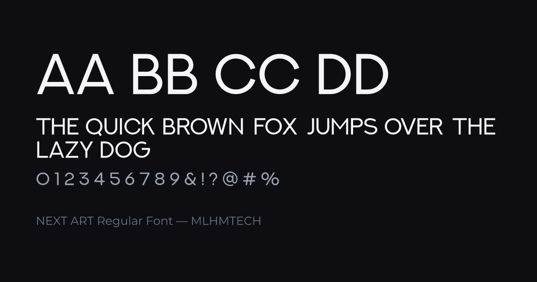 NEXT ART Regular Font typeface specimen — alphabet and sample text