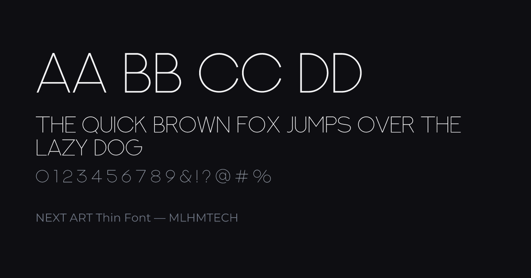 NEXT ART Thin Font typeface specimen — alphabet and sample text
