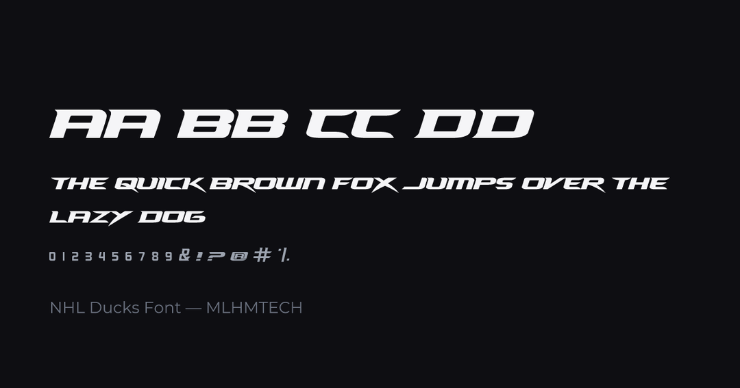 NHL Ducks Font typeface specimen — alphabet and sample text