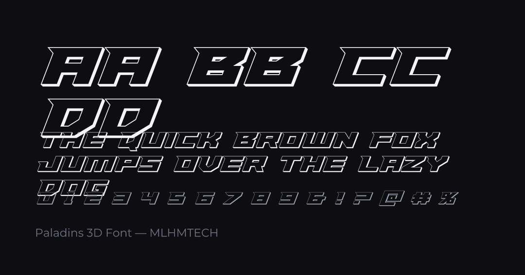 Paladins 3D Font typeface specimen — alphabet and sample text