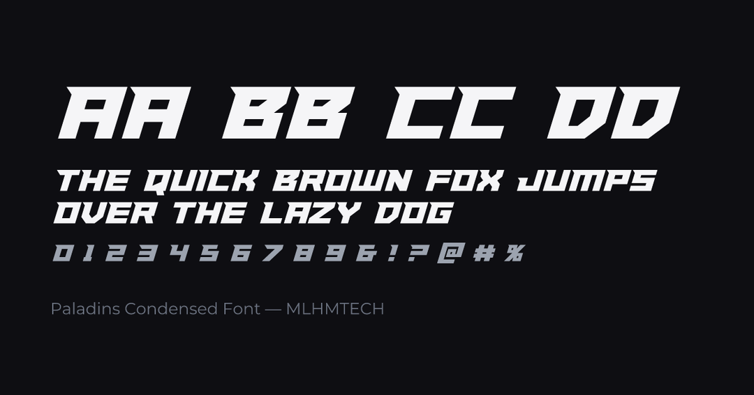 Paladins Condensed Font typeface specimen — alphabet and sample text