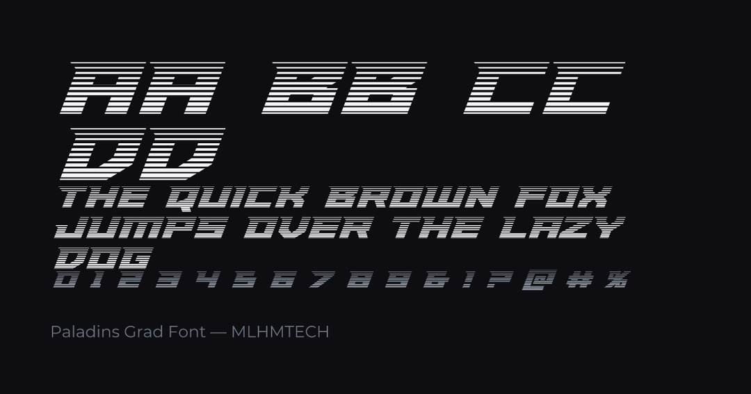 Paladins Grad Font typeface specimen — alphabet and sample text