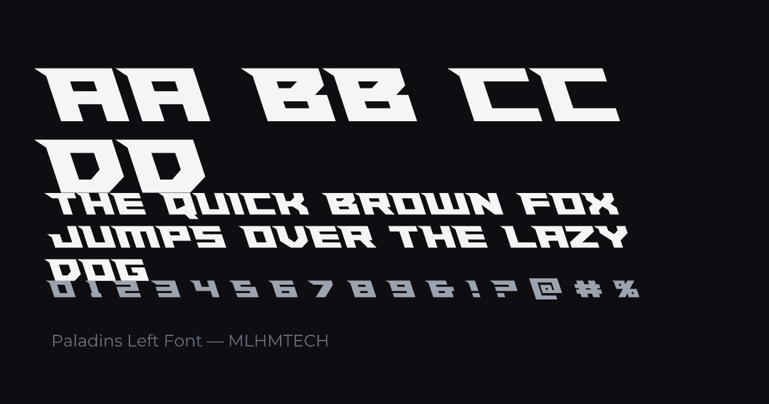 Paladins Left Font typeface specimen — alphabet and sample text