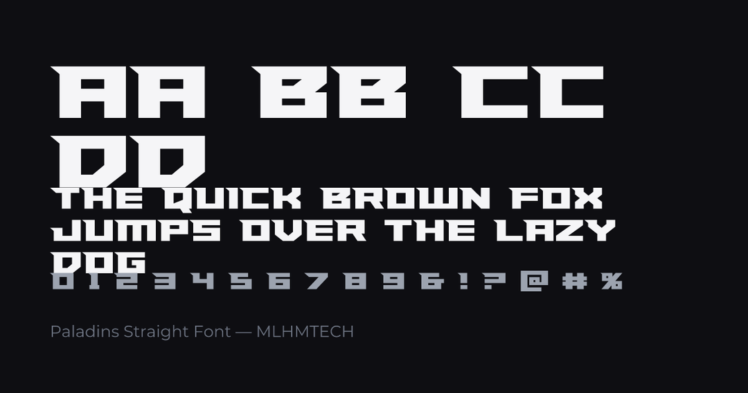 Paladins Straight Font typeface specimen — alphabet and sample text