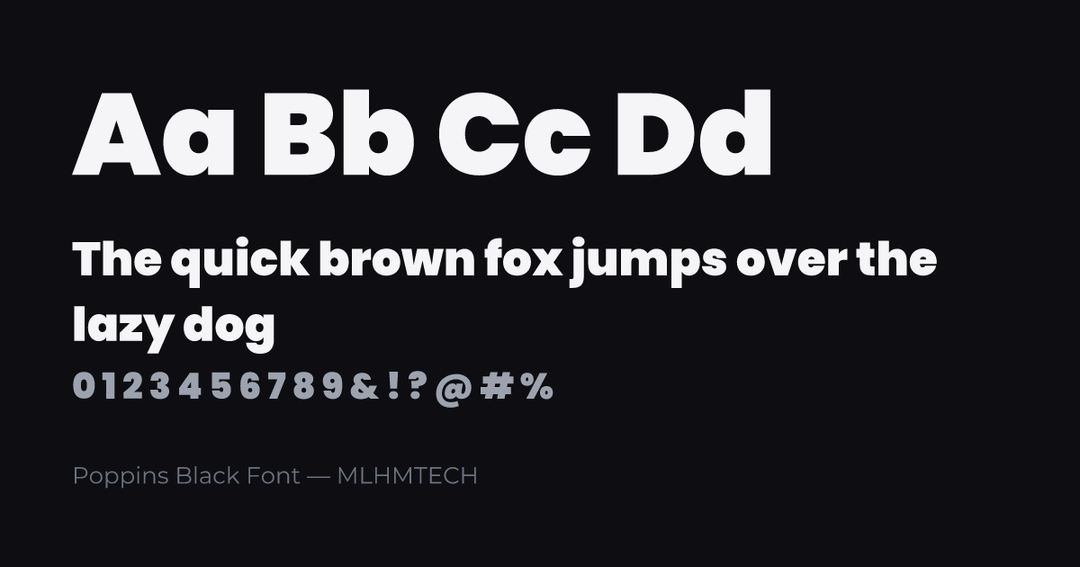 Poppins Black Font typeface specimen — alphabet and sample text