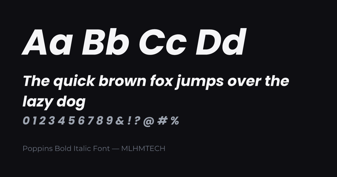 Poppins Bold Italic Font typeface specimen — alphabet and sample text