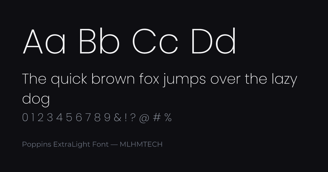 Poppins ExtraLight Font typeface specimen — alphabet and sample text