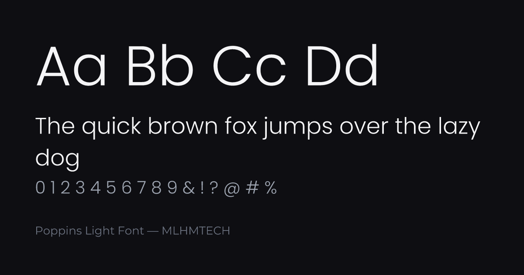Poppins Light Font typeface specimen — alphabet and sample text