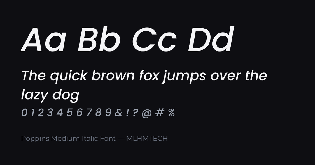 Poppins Medium Italic Font typeface specimen — alphabet and sample text