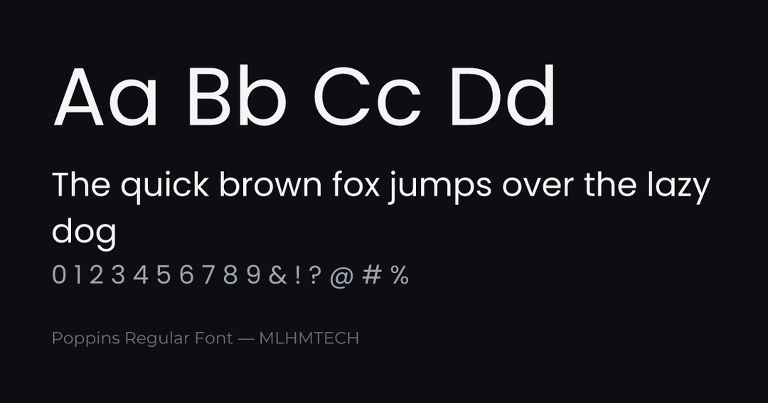 Poppins Regular Font typeface specimen — alphabet and sample text