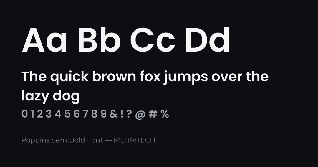 Poppins SemiBold Font typeface specimen — alphabet and sample text