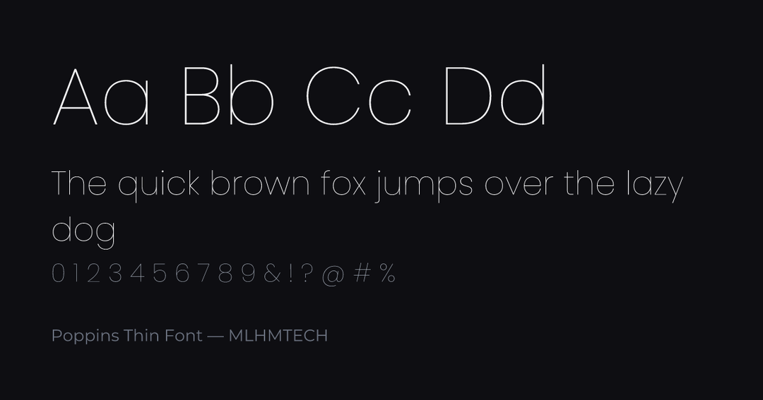Poppins Thin Font typeface specimen — alphabet and sample text