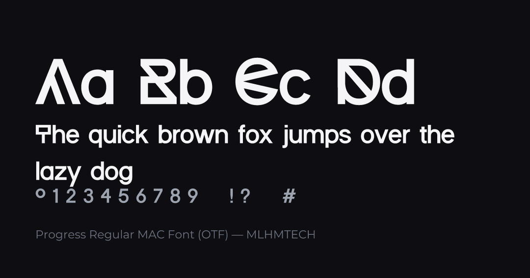Progress Regular MAC Font (OTF) typeface specimen — alphabet and sample text