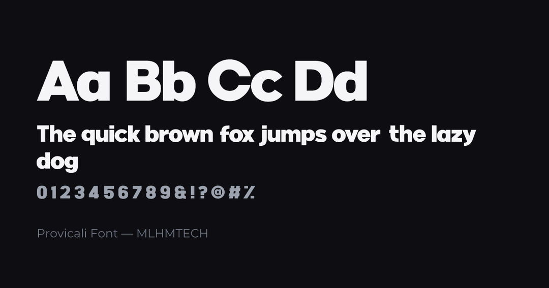 Provicali Font typeface specimen — alphabet and sample text