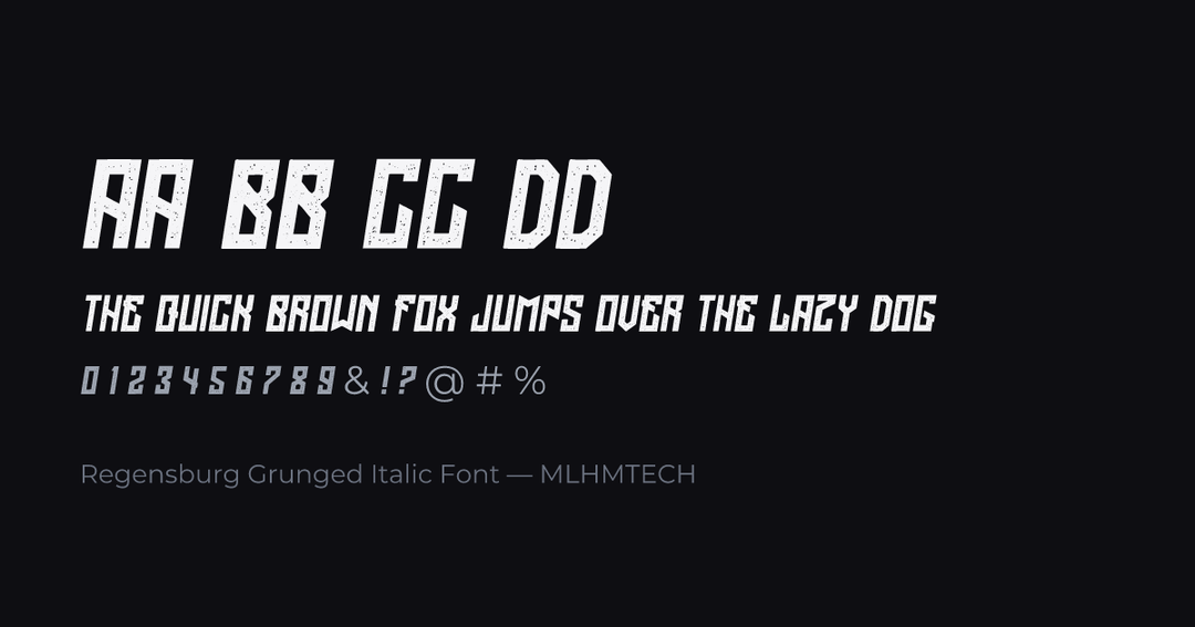 Regensburg Grunged Italic Font typeface specimen — alphabet and sample text