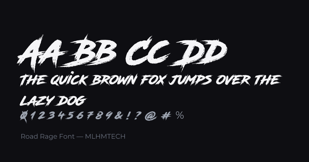 Road Rage Font typeface specimen — alphabet and sample text