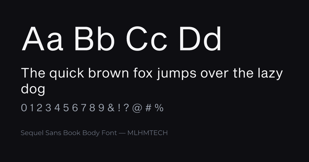 Sequel Sans Book Body Font typeface specimen — alphabet and sample text