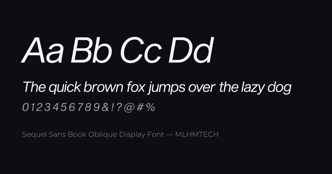 Sequel Sans Book Oblique Display Font typeface specimen — alphabet and sample text