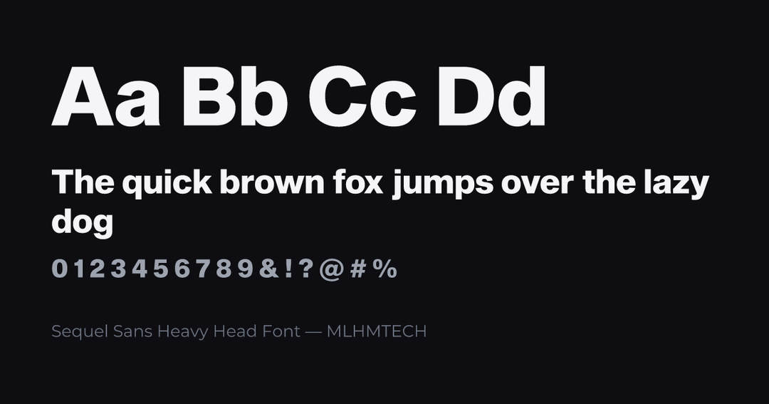 Sequel Sans Heavy Head Font typeface specimen — alphabet and sample text