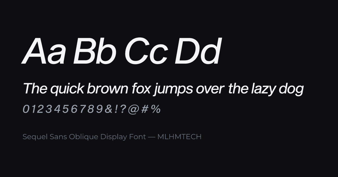 Sequel Sans Oblique Display Font typeface specimen — alphabet and sample text