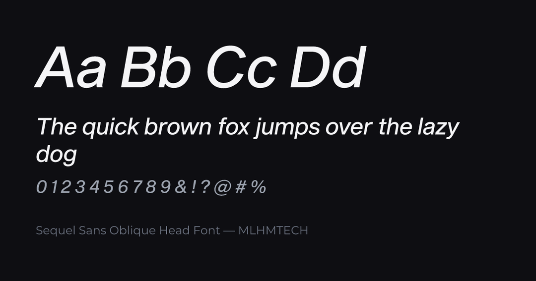 Sequel Sans Oblique Head Font typeface specimen — alphabet and sample text