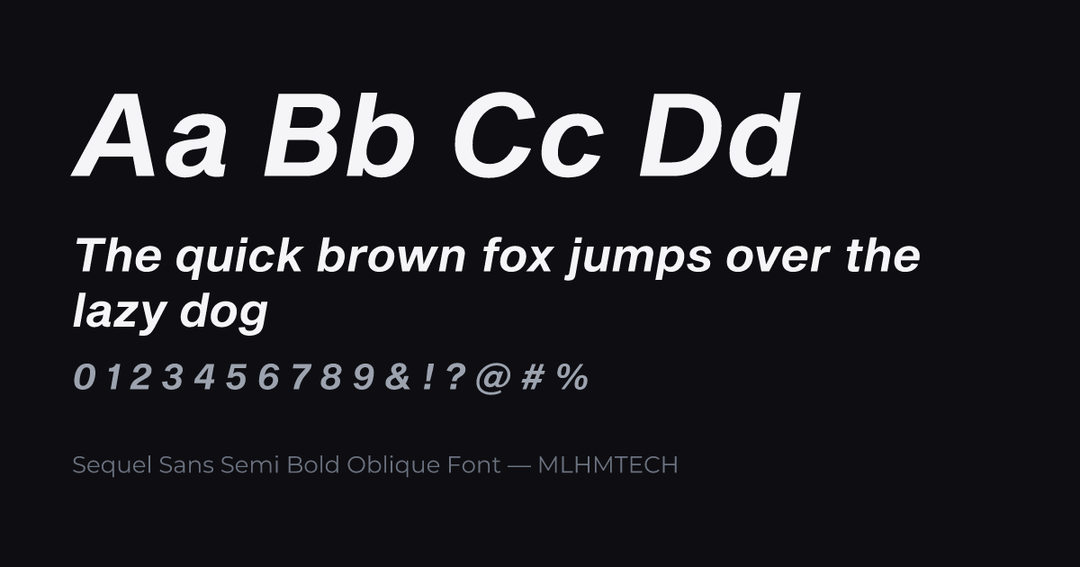 Sequel Sans Semi Bold Oblique Font typeface specimen — alphabet and sample text