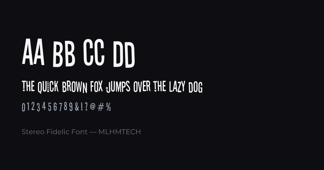 Stereo Fidelic Font typeface specimen — alphabet and sample text