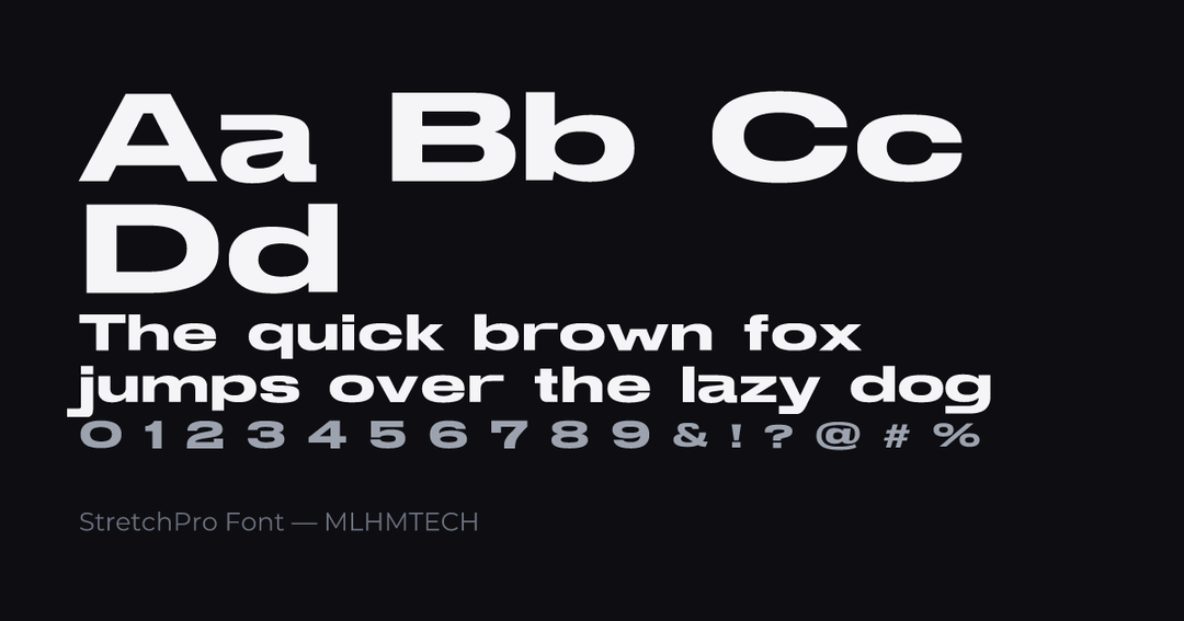 StretchPro Font typeface specimen — alphabet and sample text