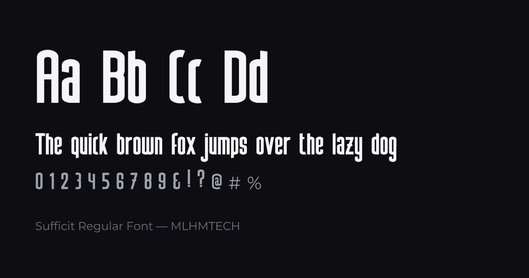 Sufficit Regular Font typeface specimen — alphabet and sample text