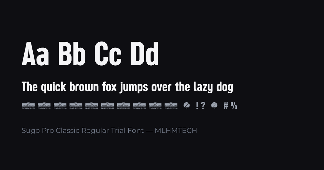Sugo Pro Classic Regular Trial Font typeface specimen — alphabet and sample text