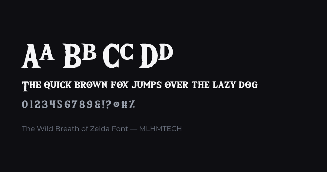 The Wild Breath of Zelda Font typeface specimen — alphabet and sample text